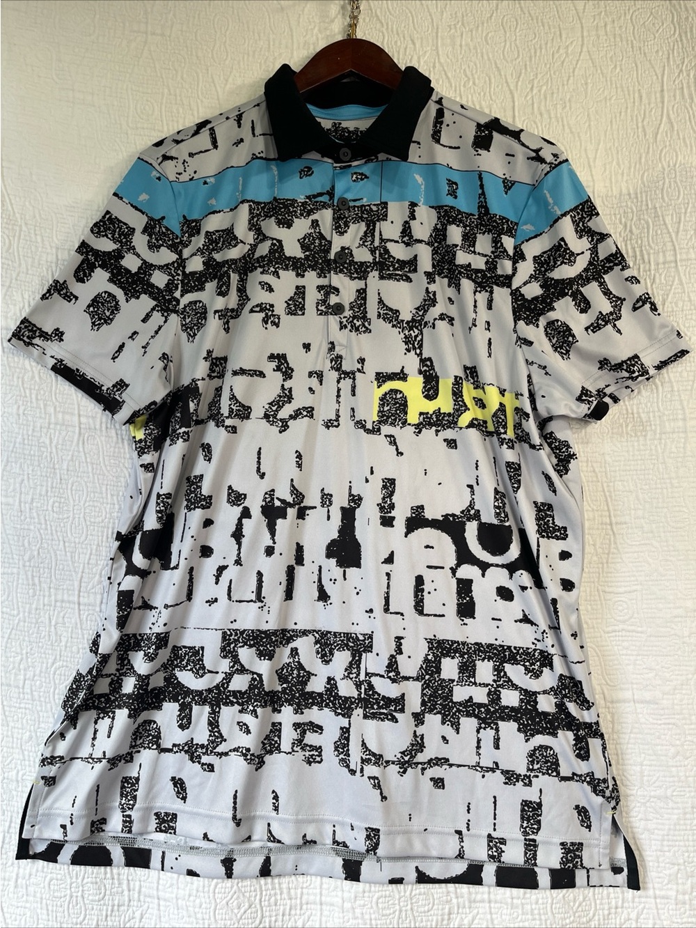 Jamie Sadock Polo Shirt Mens Large White Black Geometric AOP Golf Performance L